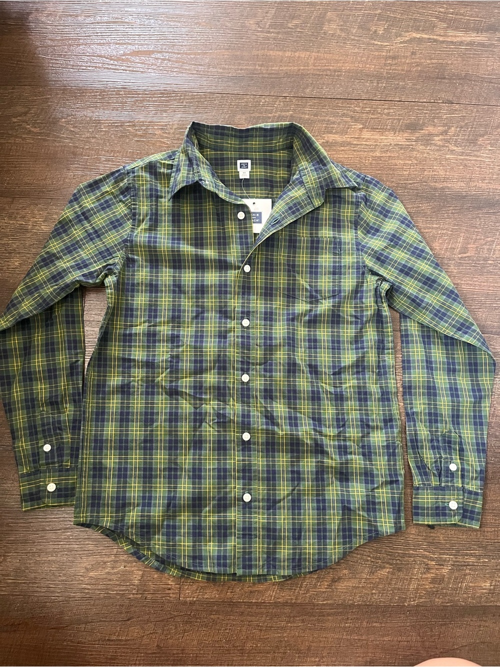 Janie and Jack Green and Navy Plaid Button-Down Shirt